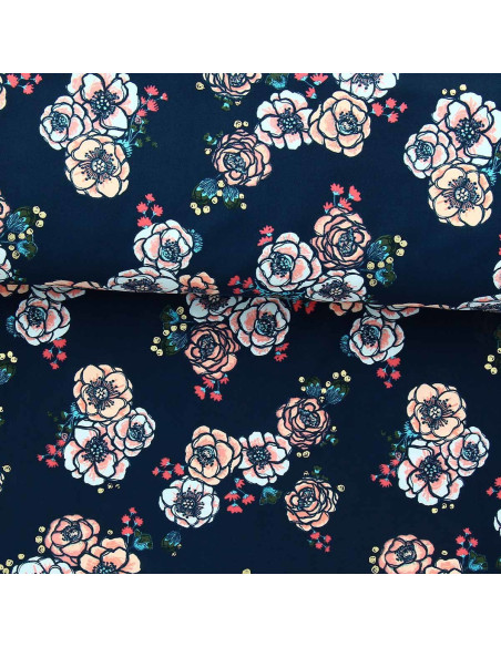 Lycra swimsuit fabric - Flowers on navy blue background