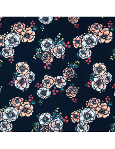 Lycra swimsuit fabric - Flowers on navy blue background 2