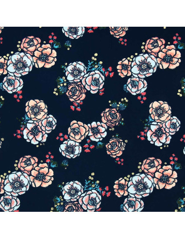 Lycra swimsuit fabric - Flowers on navy blue background