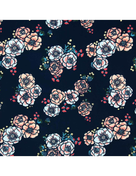 Lycra swimsuit fabric - Flowers on navy blue background