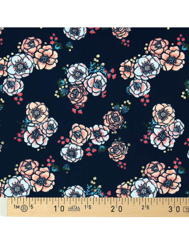 Lycra swimsuit fabric - Flowers on navy blue background