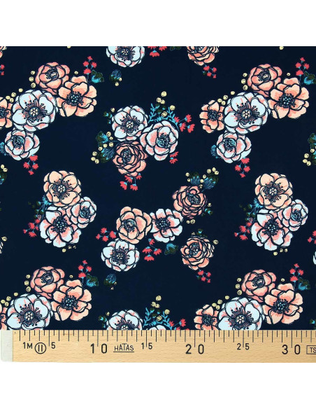 Lycra swimsuit fabric - Flowers on navy blue background