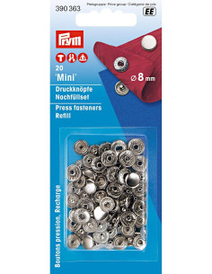 Pack of 10 anorak snap fasteners 8 mm Silver