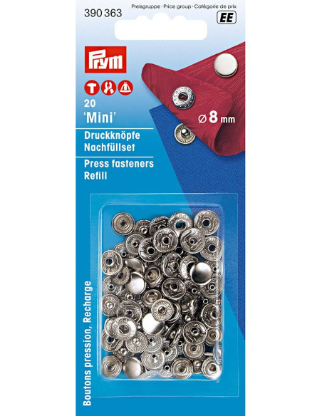 Pack of 10 anorak snap fasteners 8 mm Silver