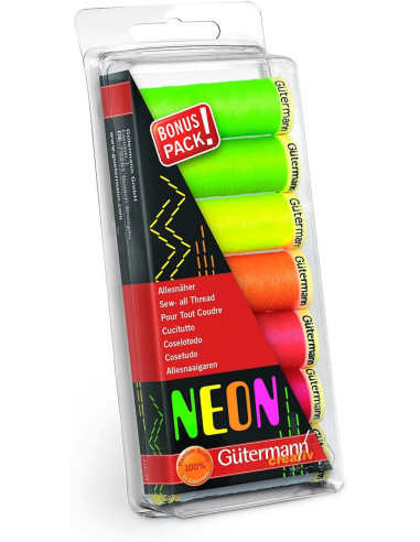 Set of 7 Gütermann polyester sewing threads - Neon