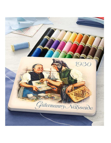 Box of 30 Nostalgie 1930 polyester sewing threads by Gütermann