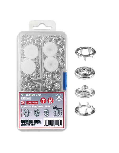 Combi-Box 200 jersey baby snap buttons - Silver 9.7 mm