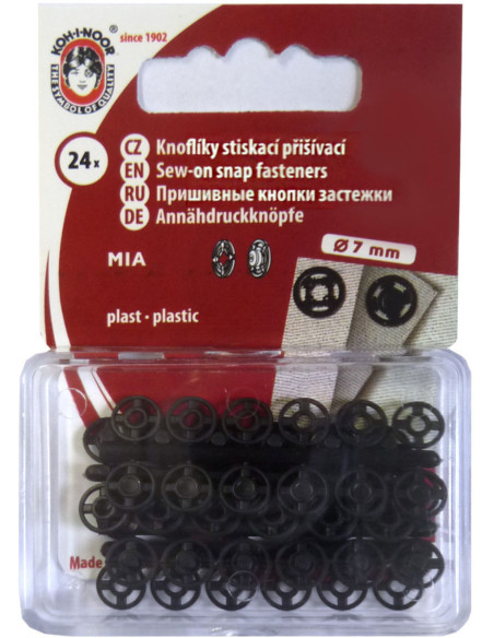 Black plastic snap buttons 7 mm