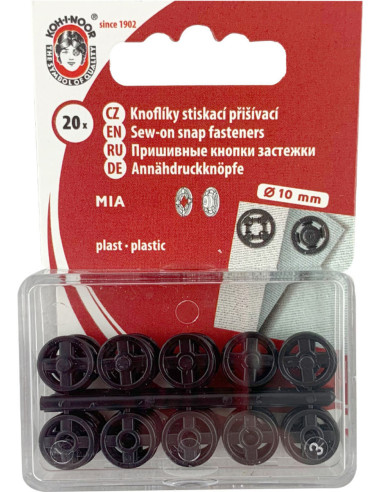 Black plastic snap buttons 10 mm