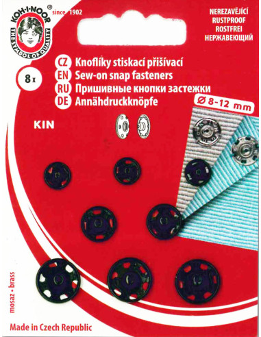 Assortment of sew-on snaps 3 sizes - Black