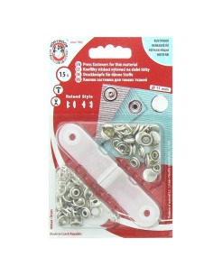 Box of 15 silver jersey snap buttons with 10.5 mm tool