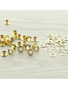 Pack of 100 eyelets with 4 mm washers - Gold