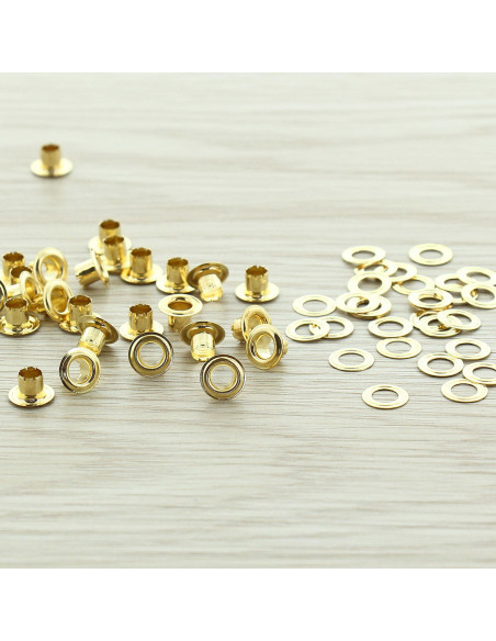 Pack of 100 eyelets with 4 mm washers - Gold