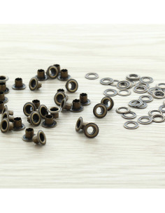 Pack of 100 eyelets with 4 mm washers - Antique brass