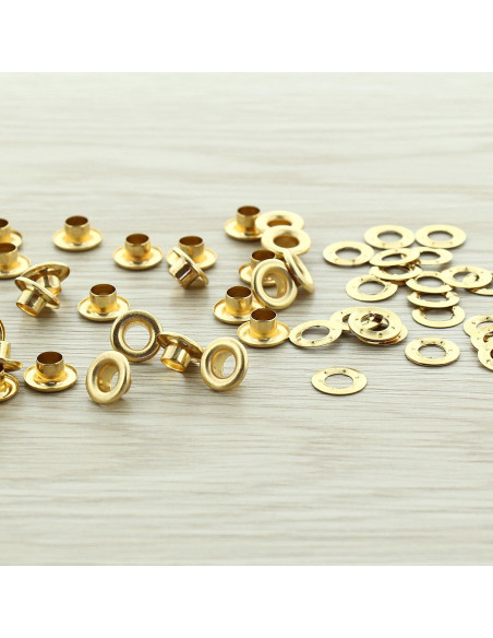 Pack of 100 eyelets 5 mm with washers - Gold