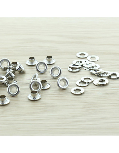 Pack of 100 eyelets with 5 mm washers - Silver