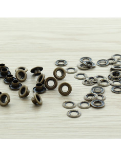Pack of 100 eyelets 5 mm with washers - Antique brass