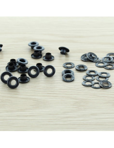 Pack of 100 black 5 mm eyelets with washers - Black