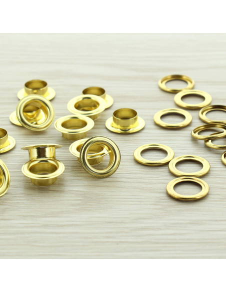 Pack of 100 eyelets with 11 mm washers - Gold