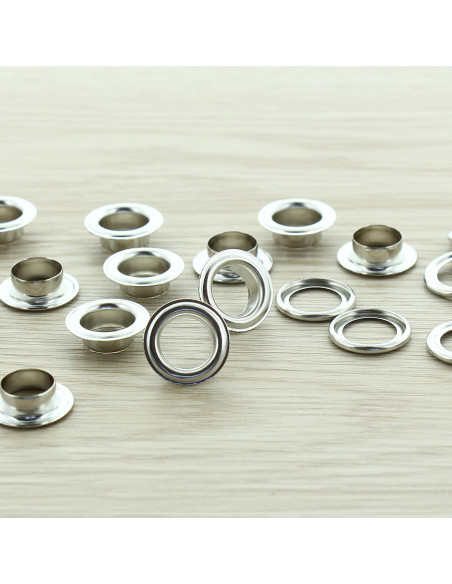 Pack of 100 eyelets with 11 mm washers - Silver