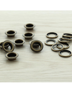 Pack of 100 eyelets with 11 mm washers - Antique brass