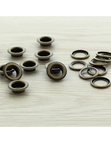 Pack of 100 eyelets with 11 mm washers - Antique brass