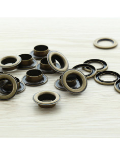 Pack of 100 eyelets with 14 mm washers - Antique brass