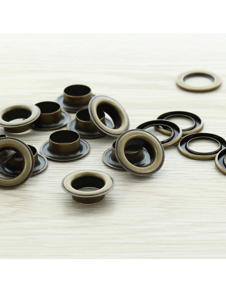 Pack of 100 eyelets with 14 mm washers - Antique brass