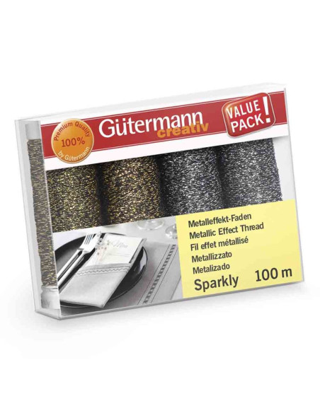 Set of 4 Gütermann Sparkly sewing threads - Gold and Silver