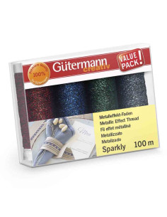 Set of 4 Gütermann Sparkly sewing threads - Red, blue, green, and navy