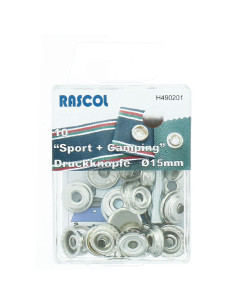 Box of 10 Rascol sport camping snap buttons - 15 mm silver