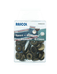 Box of 10 Rascol sports camping snap buttons - 15 mm bronze