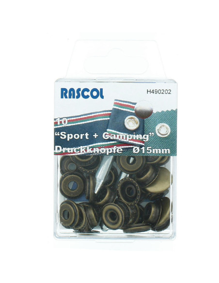 Box of 10 Rascol sports camping snap buttons - 15 mm bronze