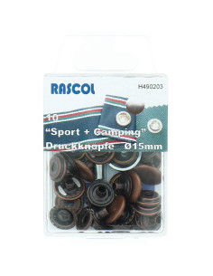 Box of 10 Rascol sport camping snap buttons - 15 mm copper
