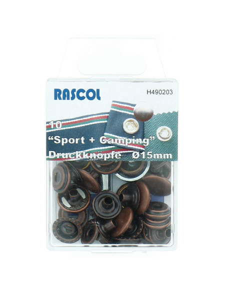 Box of 10 Rascol sport camping snap buttons - 15 mm copper