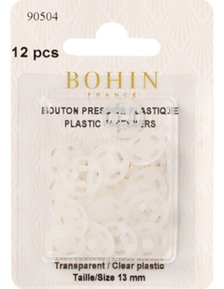 Round sew-on snap buttons in transparent plastic, 13 mm, Bohin