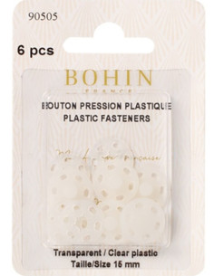 Round sew-on snap fasteners in transparent plastic 15 mm Bohin