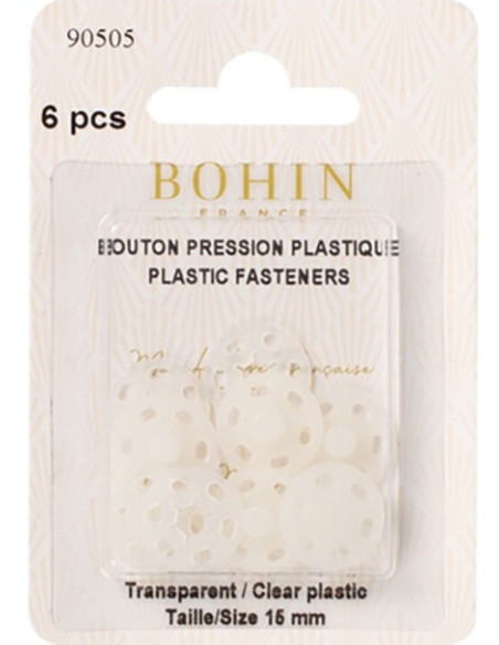 Round sew-on snap fasteners in transparent plastic 15 mm Bohin