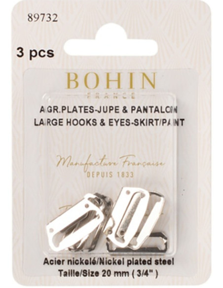 Flat closure hooks for skirts 20 mm silver Bohin