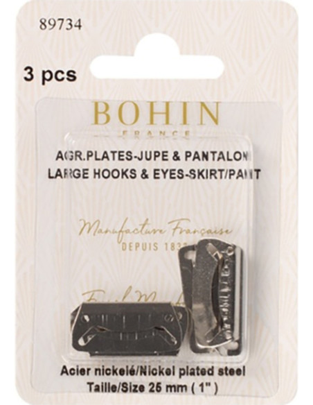Flat skirt closure hooks 25 mm silver Bohin