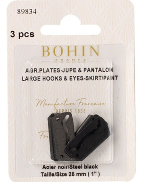 Flat closure hooks for skirts 25 mm black Bohin