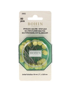 Box of 50 yellow flower head quilting pins, plastic, Bohin