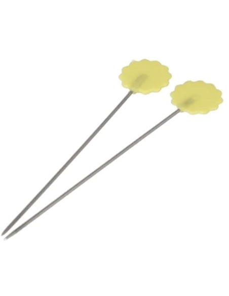 Box of 50 yellow flower head quilting pins, plastic, Bohin