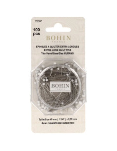 Box of 100 extra-long white glass head pins Bohin