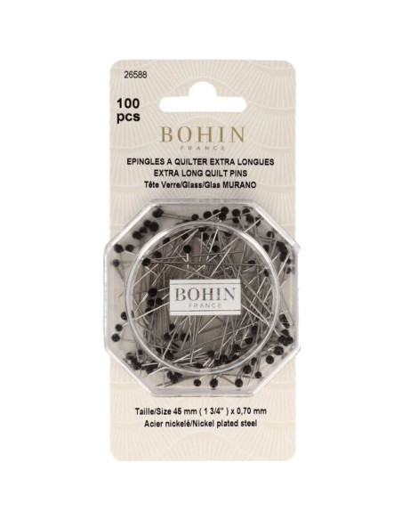Box of 100 extra-long black glass head pins Bohin