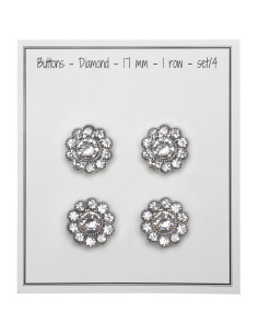 Set of 4 diamond rhinestone buttons 17 mm - White
