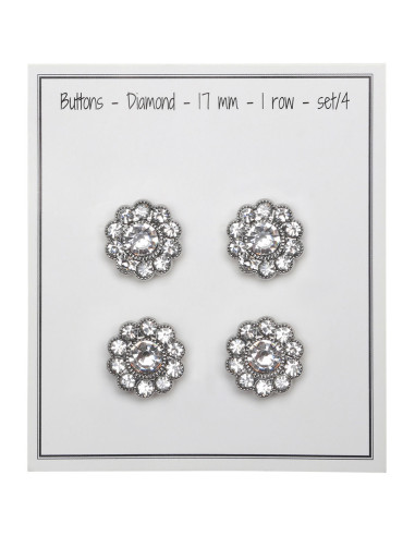 Set of 4 diamond rhinestone buttons 17 mm - White
