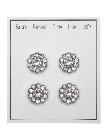 Set of 4 diamond rhinestone buttons 17 mm - White