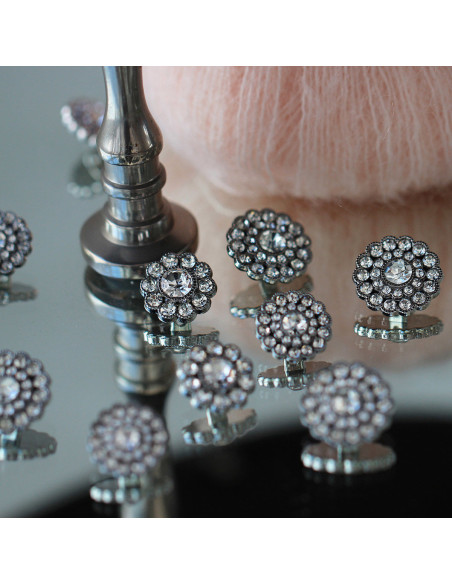 Set of 4 diamond rhinestone buttons 17 mm - White