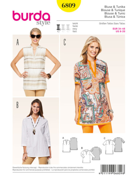 Blouse and Tunic Pattern - Burda 6809